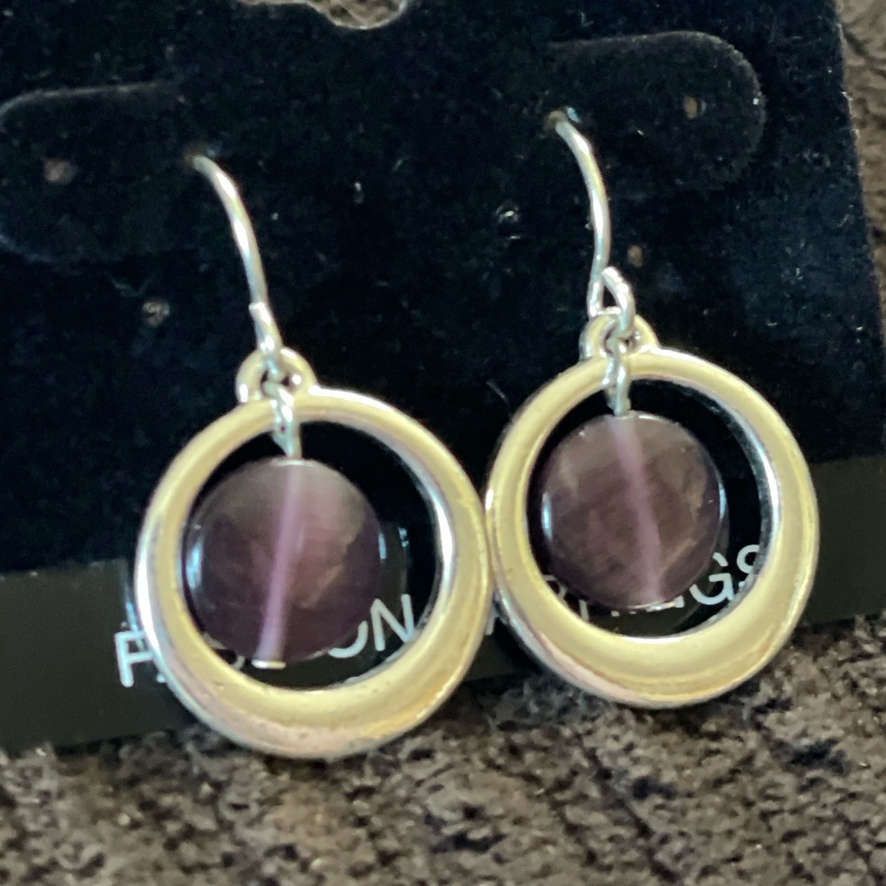 Silver and Purple Hoop Dangle Earrings — Taramanda - Picture 2 of 11